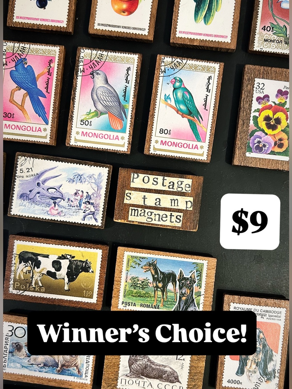 Vintage Postage Stamp Magnets – Winner’s Choice $9 each!
